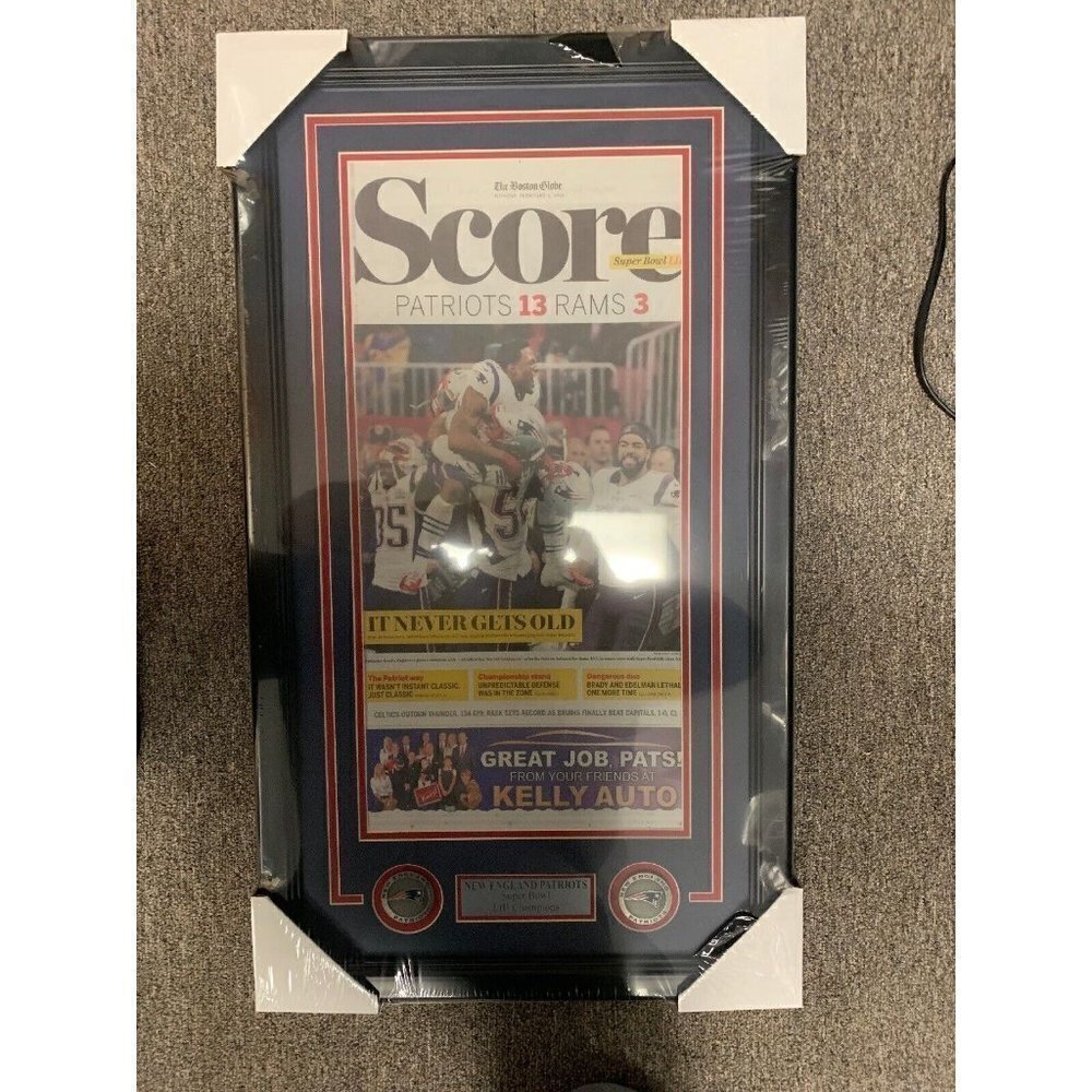Patriots Super Bowl LIII Champion The Boaton Globe Original Newspaper Framed